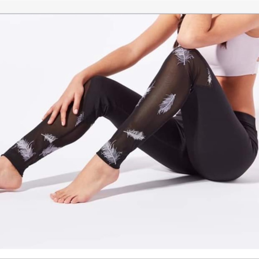 Mira Rae Black Embroidered Mesh Leggings
